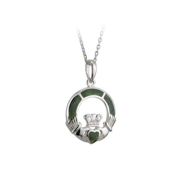 Sterling Silver Connemara Marble Claddagh Pendant Necklace