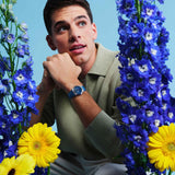 Swatch Blue Petal Promise Quartz 33mm Watch YLS235