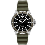 Emporio Armani World Explorer Solar Black Dial Green Silicon Strap 42mm Watch AR11699