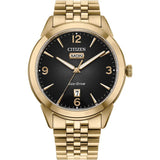 Citizen Rolan Eco-Drive Gold Tone Steel Black Dial 41mm Watch AW0152-58H