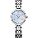 Citizen L Silhouette Eco Drive Silver Steel Mother of Pearl 28mm Ladies Watch EM0990-81Y