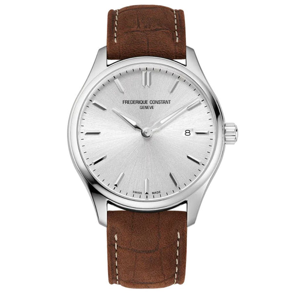 Frederique Constant Classics Silver Dial Brown Leather Watch FC-220SS5B6