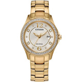 Citizen Eco-Drive Silhouette Gold Steel Gold Dial 30mm Ladies Crystal Watch FE1147-79P