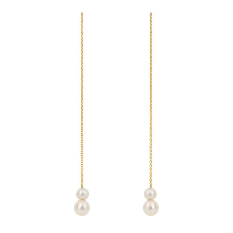 9ct Gold Cultured Pearl Chain Thread Drop Earrings