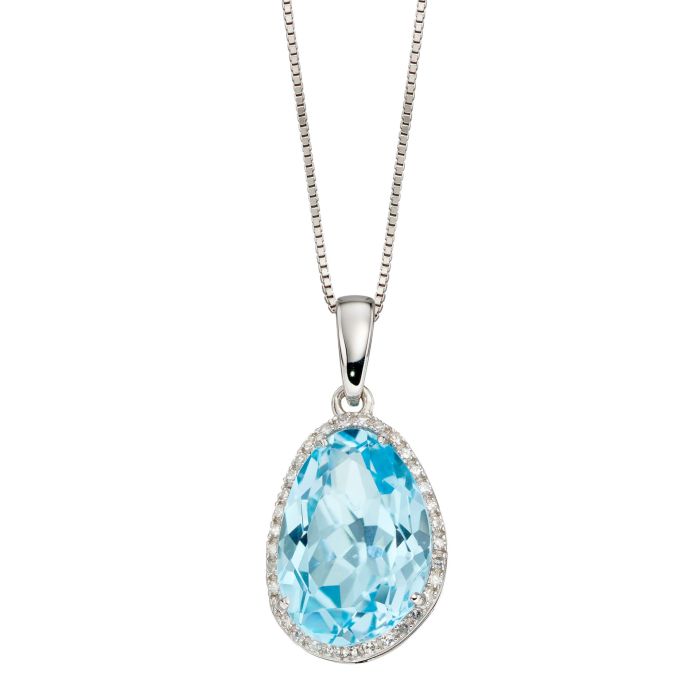 9ct White Gold Diamond Oval Topaz Necklace