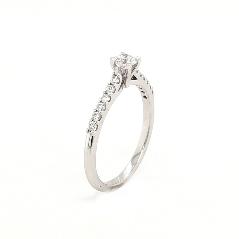 18ct White Gold Solitaire with 0.33ct Diamond Shoulders Engagement Ring