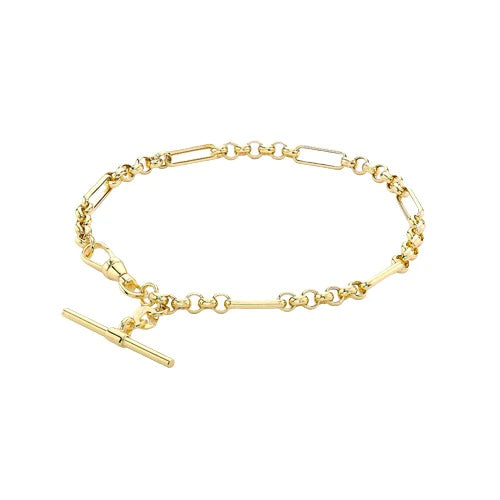 9ct Gold T-Bar Figaro Belcher Chain Bracelet