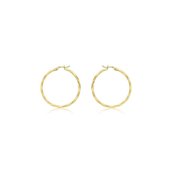 9ct Gold 33mm Faceted Hinged Hoop Earrings