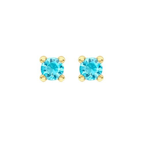 9ct Gold 4mm Blue Cubic Zirconia Stud Earrings