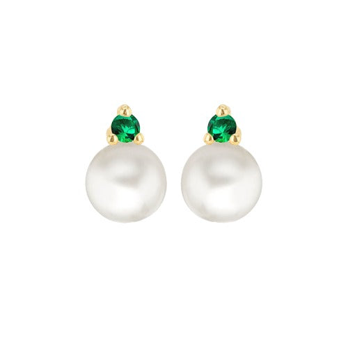 9ct Gold Freshwater Pearls with Round Cubic Zirconia Stud Earrings