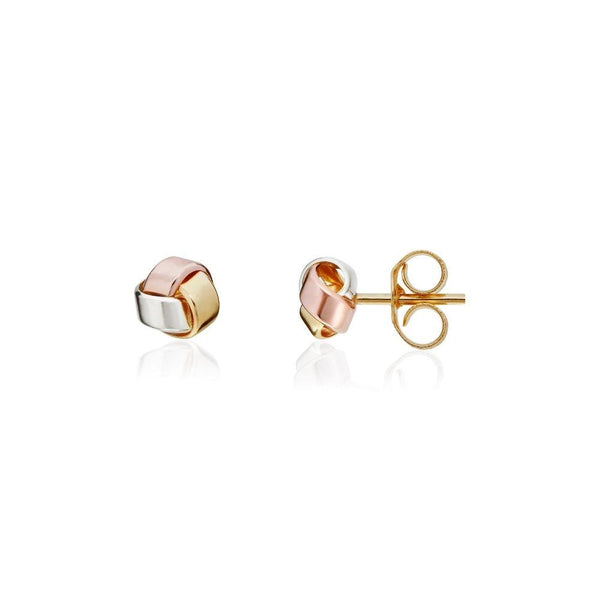 9ct Three Colour Gold Stud Knot Earrings