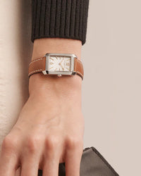 Baume et Mercier Hampton 10472 Silver Steel Brown Leather Ladies Watch M0A10472