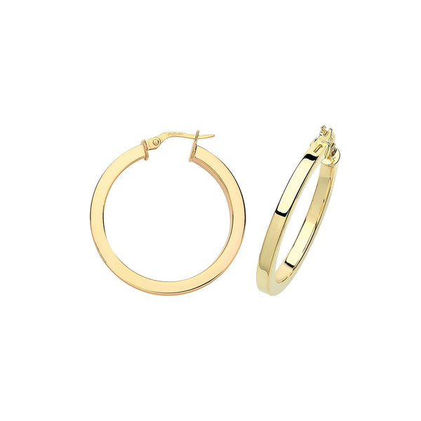 9ct Gold 25mm Squared Tube Hoop Earrings