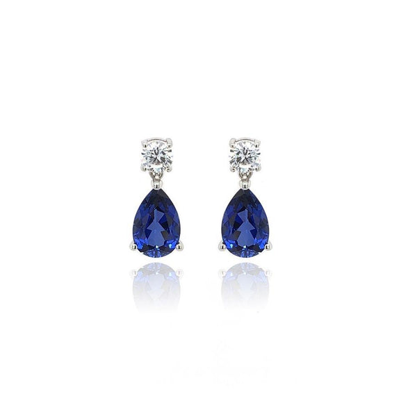 9ct White Gold Lab Created Sapphire Drop Earrings