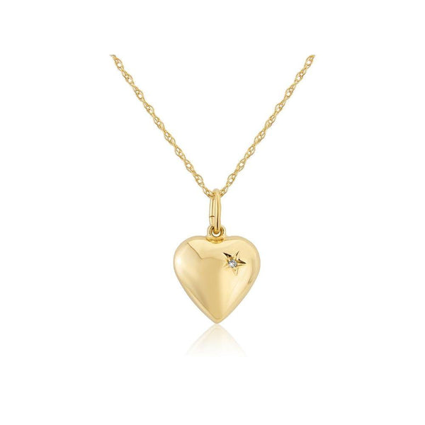 9ct White Gold Puffed Heart Diamond Necklace