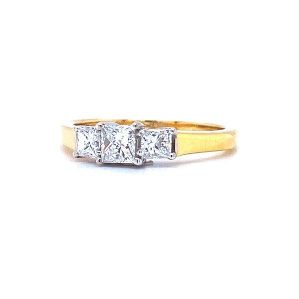 18ct Yellow Gold Princess Cut Three Stone Engagement Ring