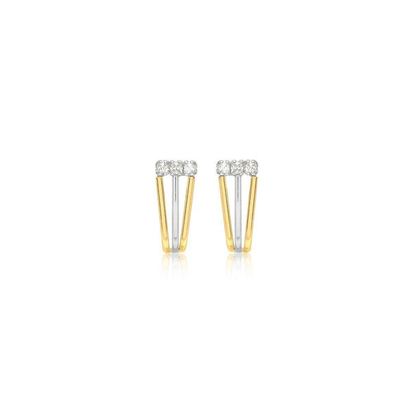 9ct Gold CZ 3 Bar Stud Earrings
