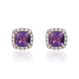 9ct Gold Diamond & Amethyst Stud Earrings
