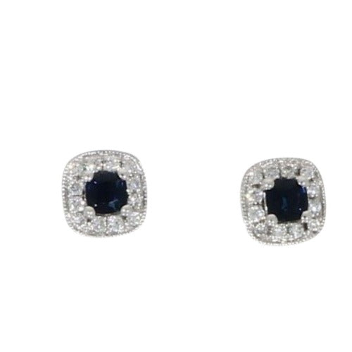 18ct White Gold 0.39ct Sapphire and 0.15ct Diamond Cluster Earrings