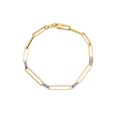 9ct Yellow & White Gold 7" Cubic Zirconia Oblong Link Bracelet