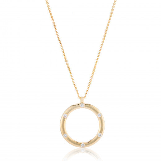 9ct Gold 0.09ct Diamond Circle Pendant Necklace