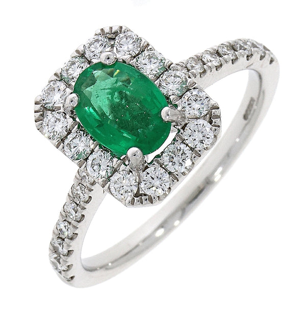 18ct White Gold 0.68ct Emerald & 0.53ct Cluster Diamond Engagement Ring