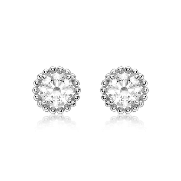 9ct White Gold CZ Halo Stud Earrings