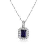 18ct White Gold Sapphire and 0.11ct Diamond Surround Pendant Necklace