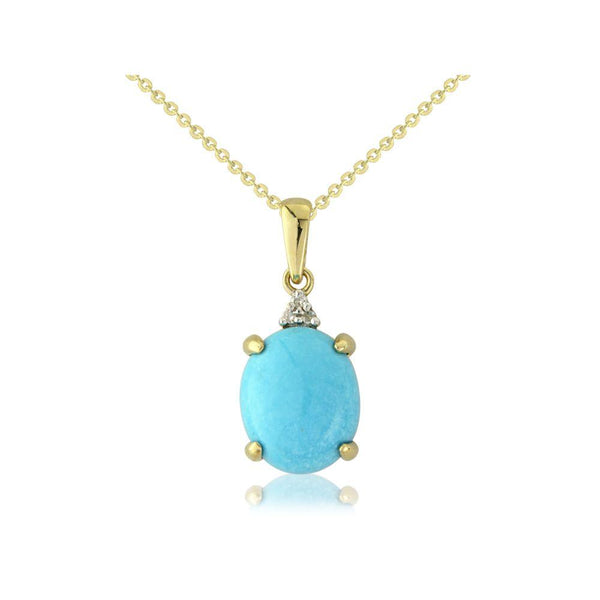 9ct Gold Diamond Turquoise Oval Necklace 6S95DTQ