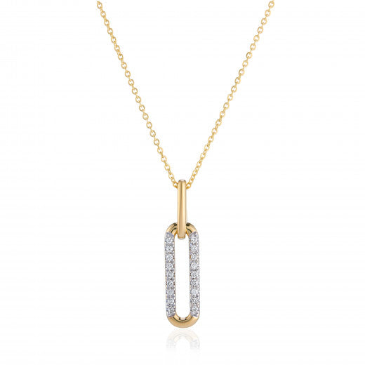 9ct Yellow and White Gold Oblong 0.09ct Diamond Pendant Necklace