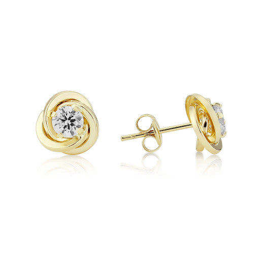 9ct Gold Cubic Zirconia Knot Stud Earrings