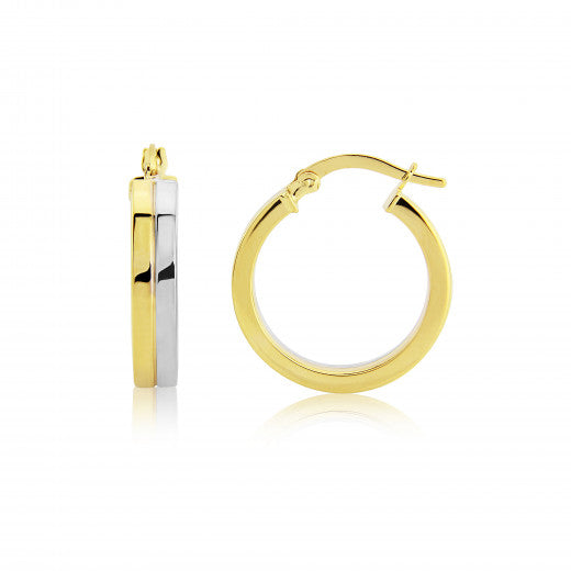 9ct Yellow and White Gold Flat Hoop Earrings