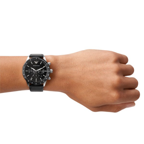 Emporio Armani Mario Qartz Black Leather Chrono 43mm Watch AR11243