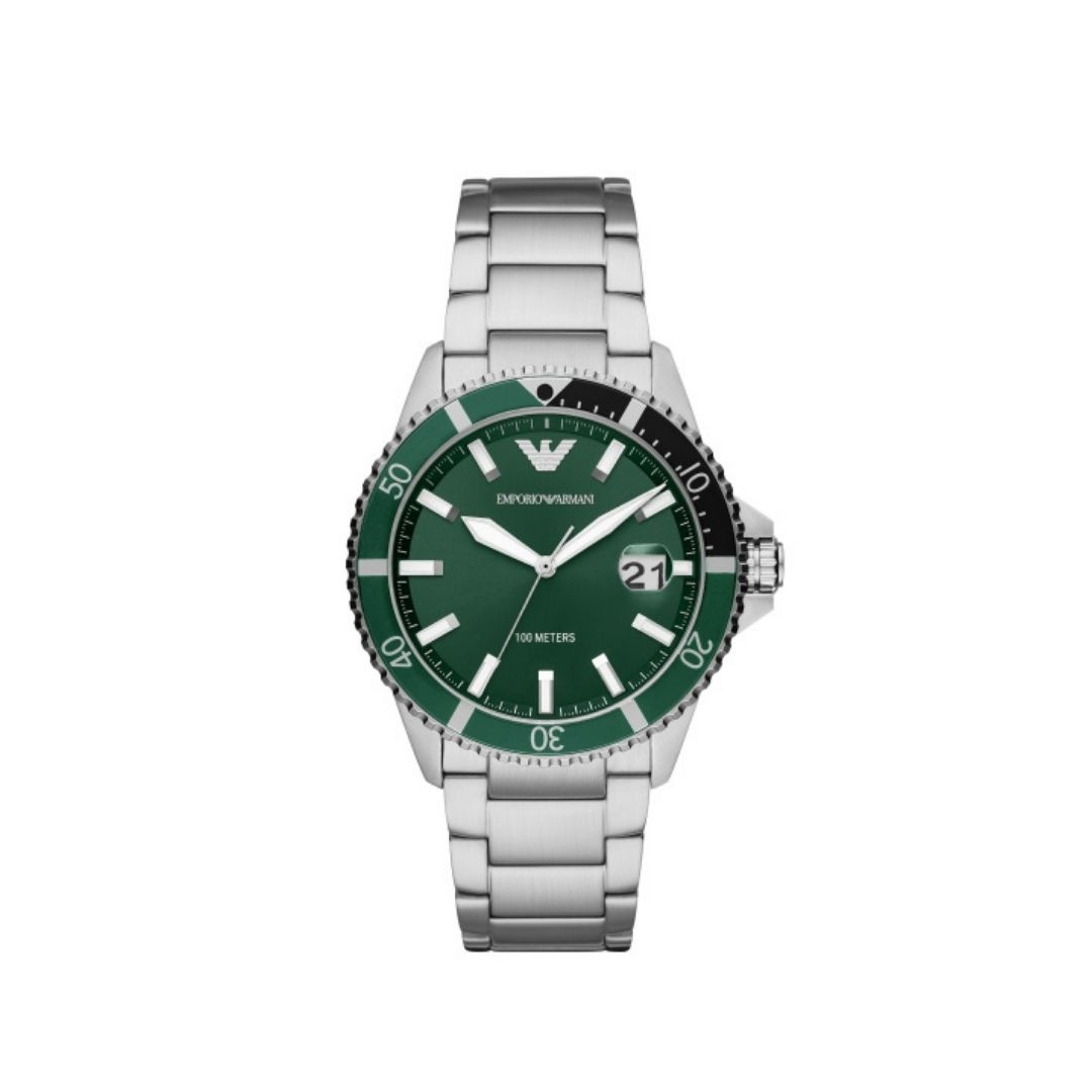 Emporio Armani Diver Quartz Silver Steel Green Dial 42mm Watch