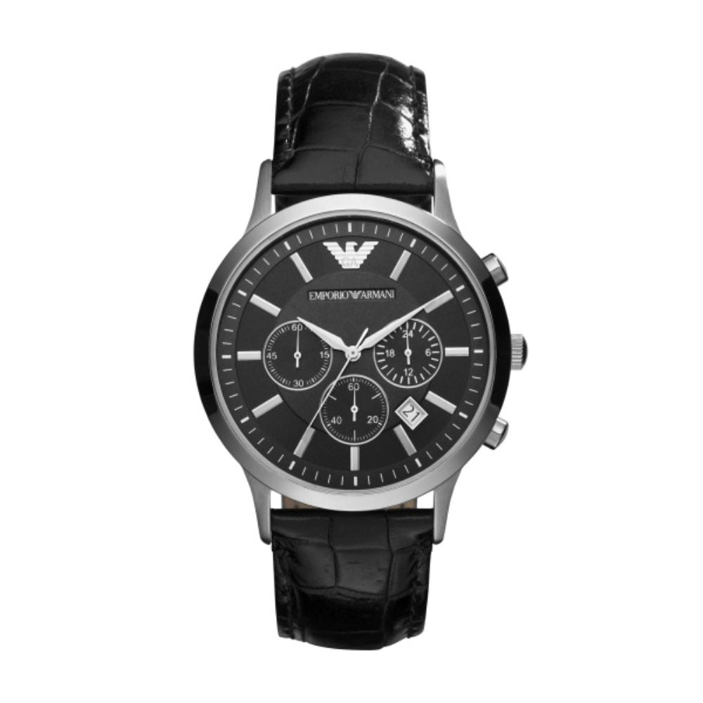 Emporio Armani Renato Quartz Black Leather Black Dial 43mm Watch AR244 Bannon Jewellers