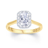18ct Gold Emerald Cut Halo 0.58ct Diamond Engagement Ring