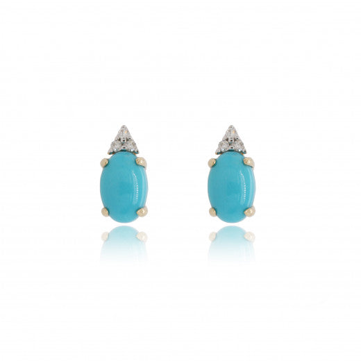9ct Gold 0.02ct Diamond & Oval Turquoise Earrings