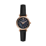 Fossil Carlie Mini Rose Gold Black Leather 28mm Ladies Watch ES4700