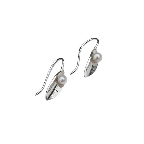 Martina Hamilton Leaf and Pearl Silver Drop Earrings
