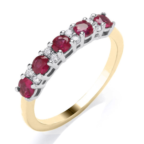 9ct Gold 0.09ct Diamond and 5 Stone Ruby / Emerald / Sapphire Ring
