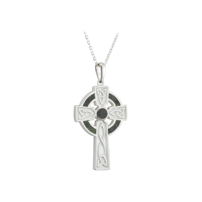 Sterling Silver Connemara Marble Celtic Cross Pendant Necklace S46023