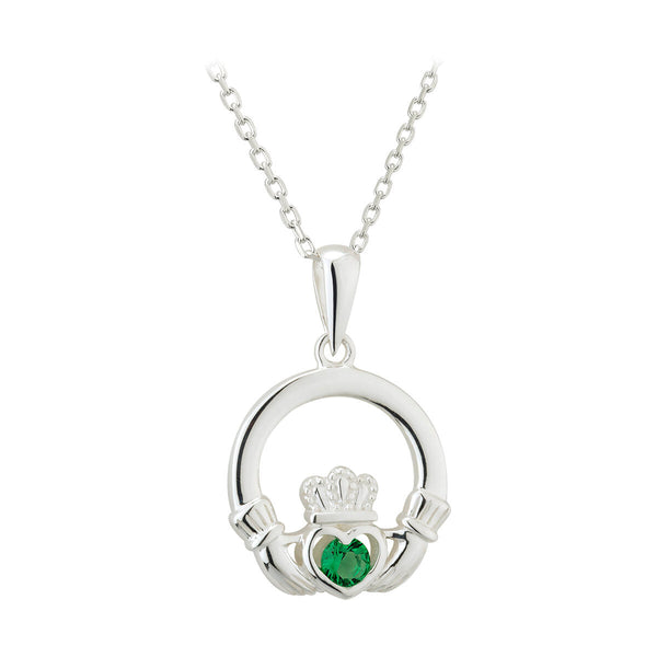 Sterling Silver Claddagh Green Crystal Pendant Necklace S46360.130