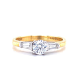 18ct Gold Round and Baguette Solitaire Diamond Ring