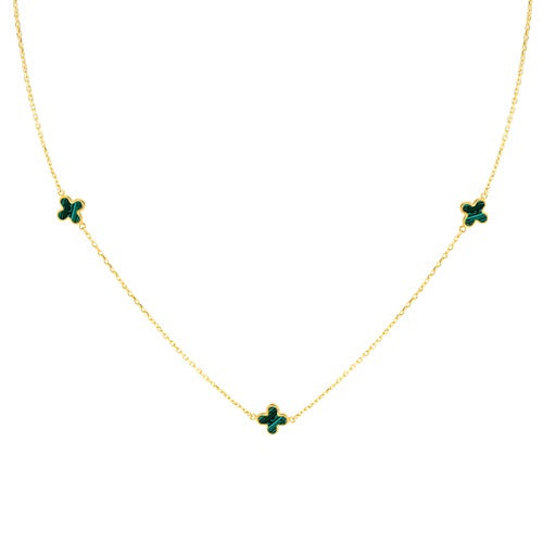 9ct Gold Three Malachite Petals Necklace