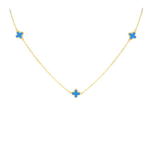 9ct Gold 3 Turquoise Clover Petals Necklace
