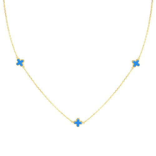 9ct Gold 3 Turquoise Clover Petals Necklace