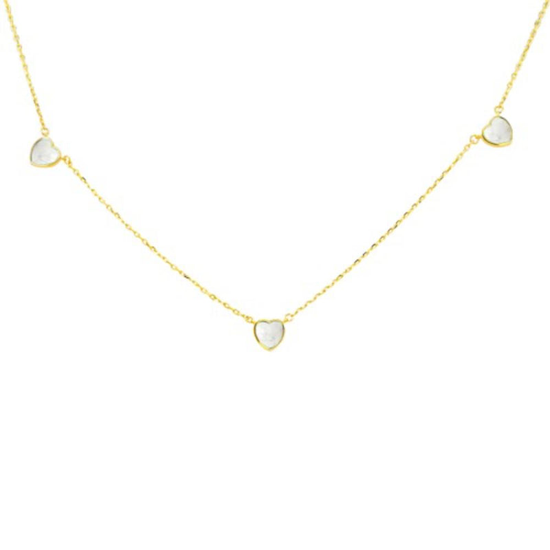 9ct Gold Three Mother of Pearl Heart Petals Necklace