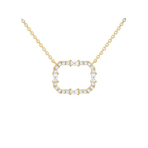 9ct Gold 1.5mm Rectangle Frame Cubic Zirconia Necklace