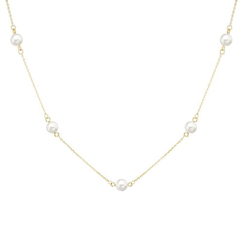 9ct Gold 6mm Pearl Station Necklace