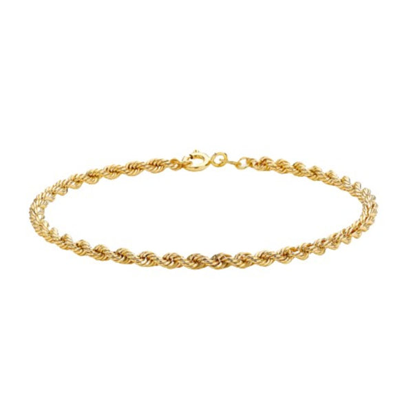 9ct Gold 7" Rope Chain Bracelet